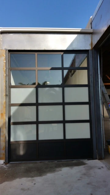 Contemporary Black Aluminum & White Laminate (Privacy) Glass Garage Door - Image 12
