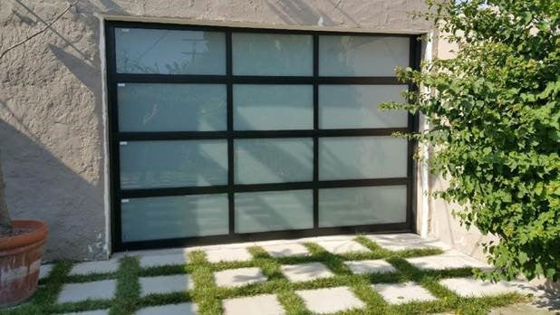Contemporary Black Aluminum & White Laminate (Privacy) Glass Garage Door - Image 13