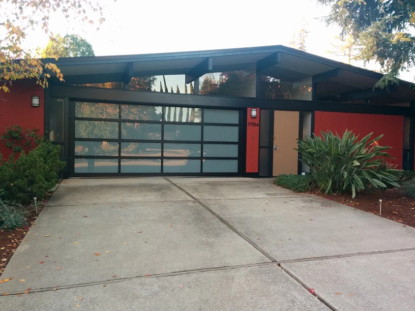 Contemporary Black Aluminum & White Laminate (Privacy) Glass Garage Door - Image 14