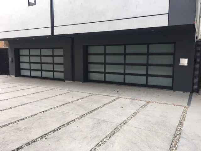 Contemporary Black Aluminum & White Laminate (Privacy) Glass Garage Door - Image 15