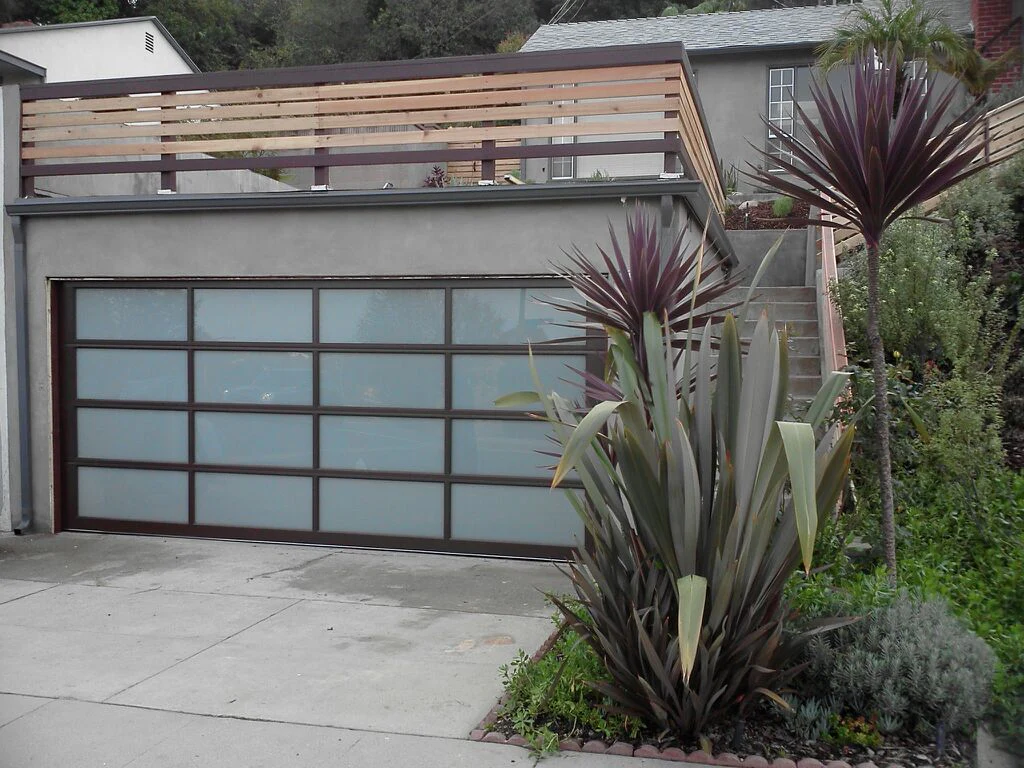 Contemporary Black Aluminum & White Laminate (Privacy) Glass Garage Door - Image 17