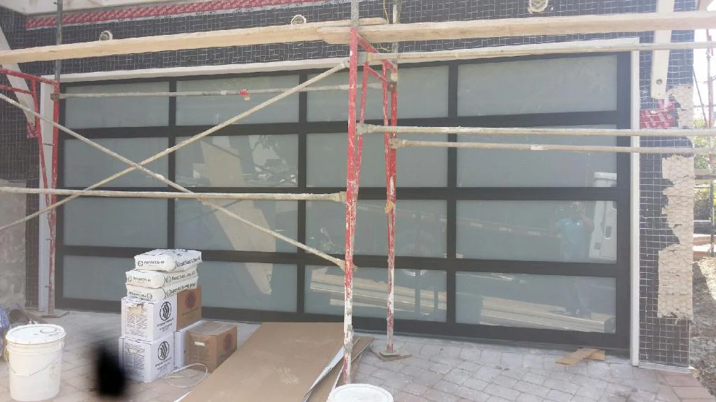 Contemporary Black Aluminum & White Laminate (Privacy) Glass Garage Door - Image 19