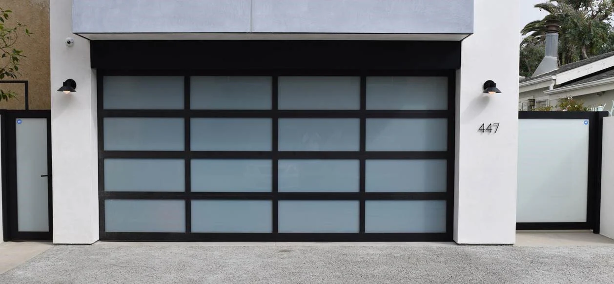 Contemporary Black Aluminum & White Laminate (Privacy) Glass Garage Door - Image 23