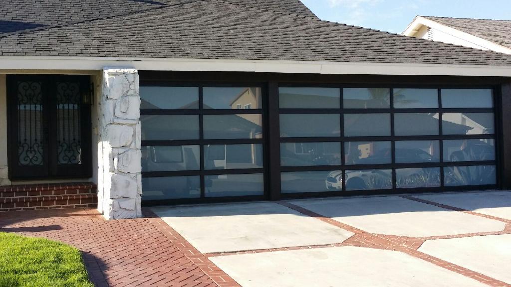 Contemporary Black Aluminum & White Laminate (Privacy) Glass Garage Door - Image 5