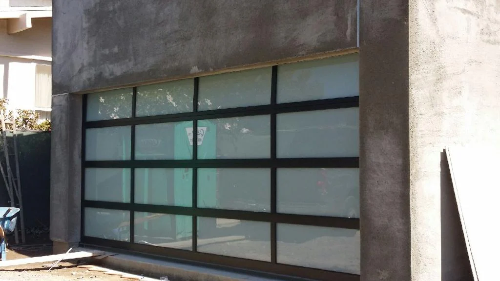 Contemporary Black Aluminum & White Laminate (Privacy) Glass Garage Door - Image 6